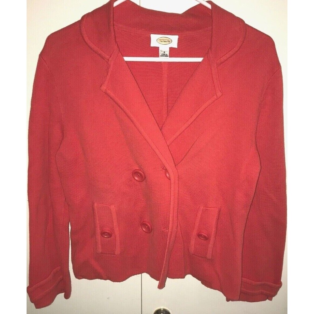 Talbots Women's Jacket Travel size S red 100% cotton knit buttons blazer